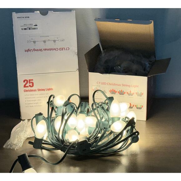 2 New Boxes of Christmas Lights 50 ft Ttl C7 LED Frosted White Indoor / Outdoors - Picture 5 of 7